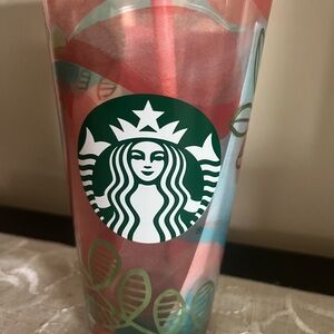 🆕 Starbucks Cold Beverage Floral Tumbler with Straw – 18 oz – Rare Vintage